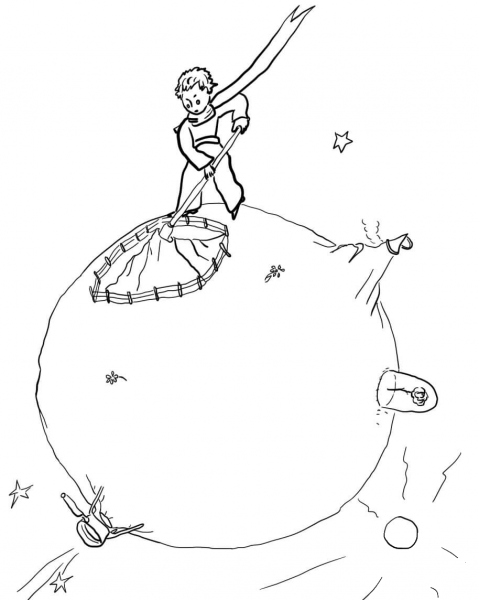 Little Prince Cleaning Volcanoes coloring page image