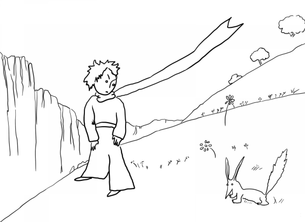 Little Prince Meets the Fox coloring page image