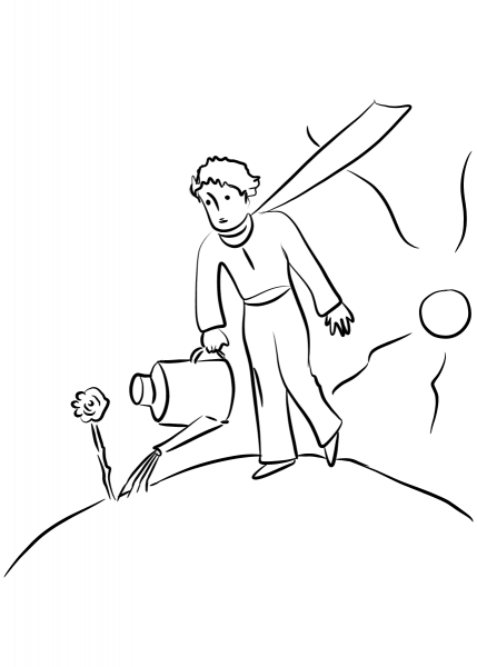 Little Prince Tended the Flower coloring page image