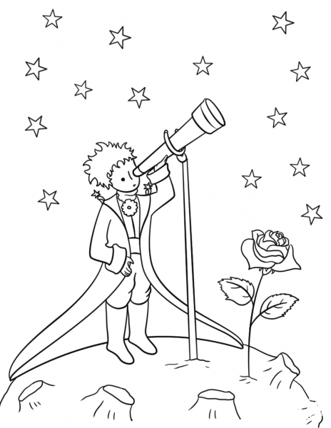 Little Prince with Telescope coloring page image
