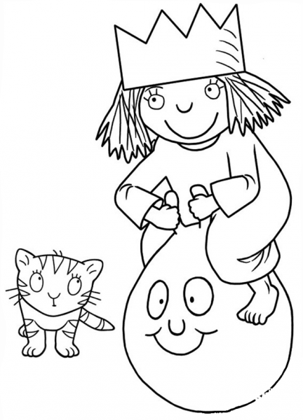 Little Princess and Puss coloring page image