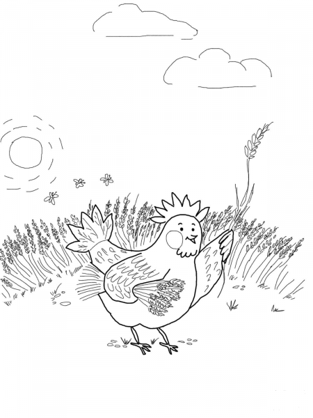 Little Red Hen Gathering Wheat coloring page image