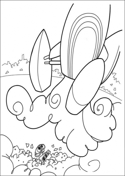 Little Wall-E And Big Spaceship  coloring page image