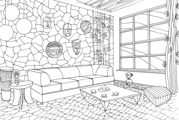 Living Room in African Style coloring page image
