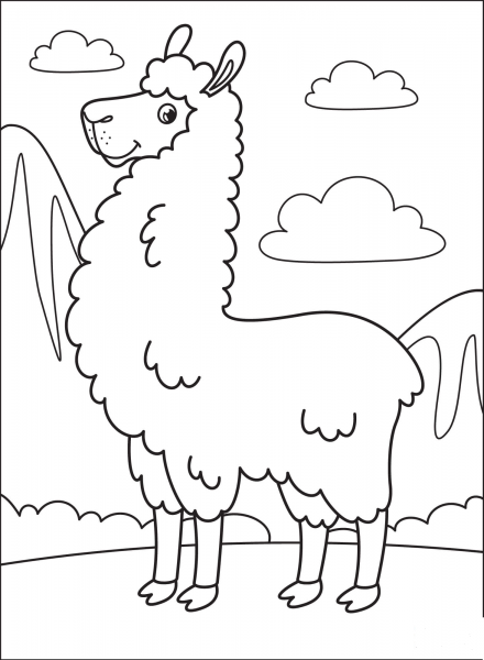 Llama coloring page image