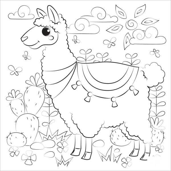 Llama coloring page image