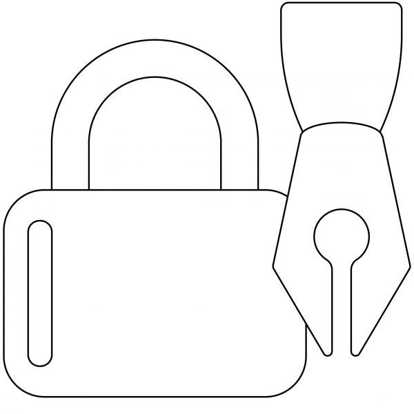 Lock with Ink Pen Emoji coloring page image