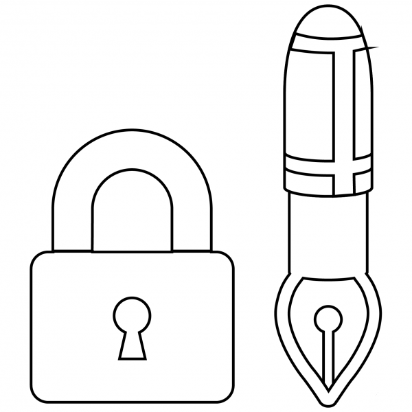 Locked with Pen Emoji coloring page image