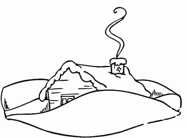 Log Cabin at Winter  coloring page image