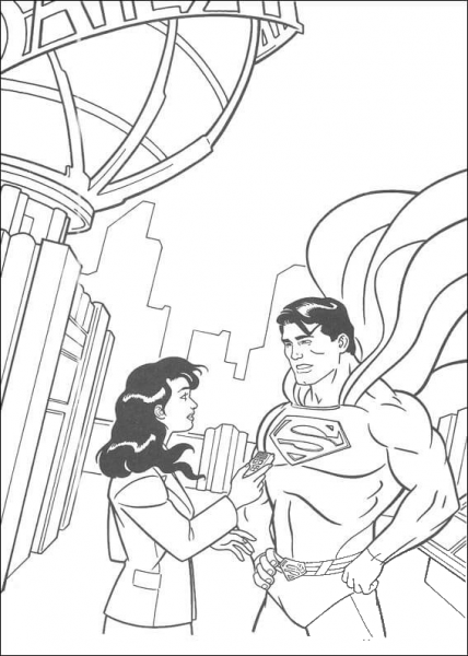 Lois Lane, a reporter of the Daily Planet, is talking with Superman coloring page image
