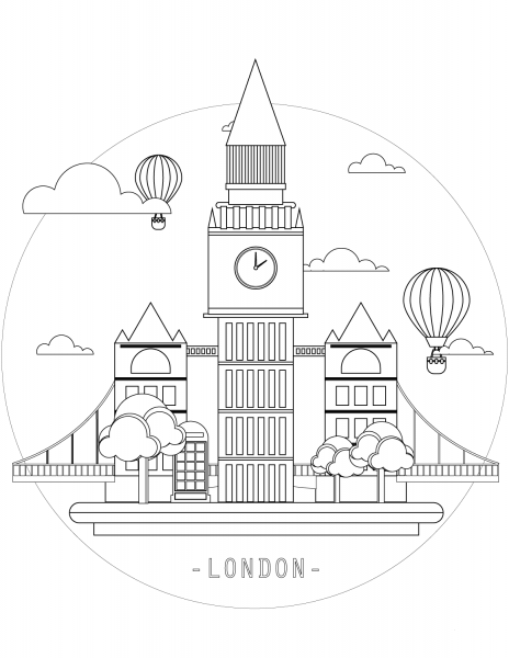 London is the Capital of Great Britain. Big Ben is a symbol of England coloring page image