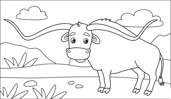 Longhorn coloring page image