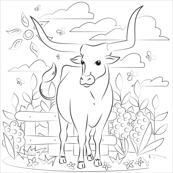 Longhorn coloring page image