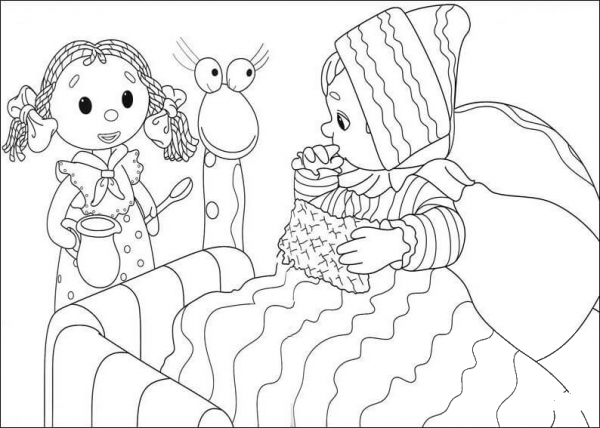 Looby Loo Tries To Give Andy Some Medicine  coloring page image