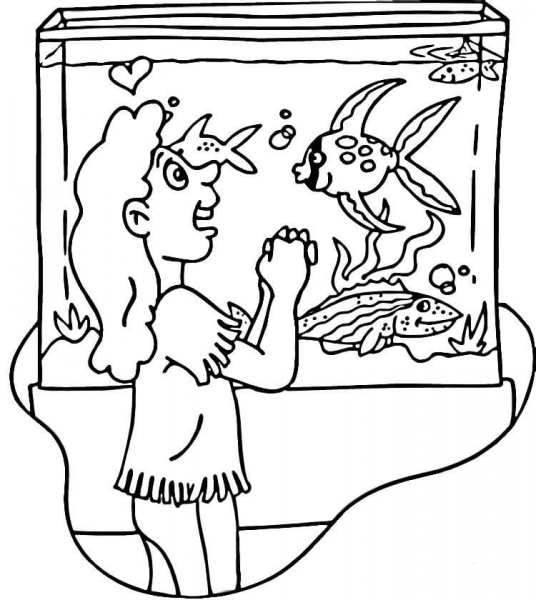 Looking at Fish Tank  coloring page image
