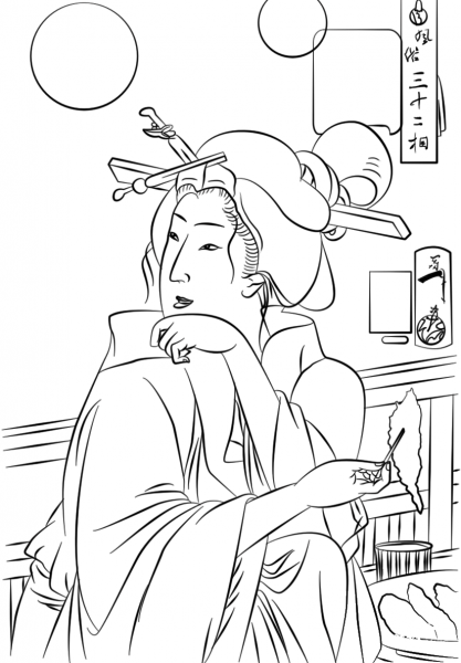 Looking Tasty – the Appearance of a Courtesan During the Kaei Era by Tsukioka Yoshitoshi coloring page image