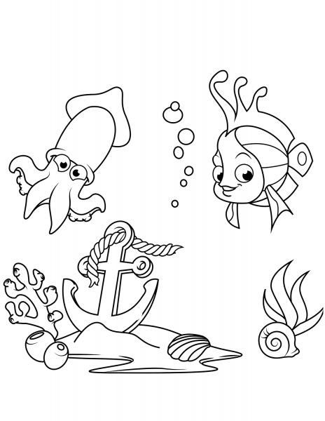 Lost Anchor on the Bottom of the Sea coloring page image