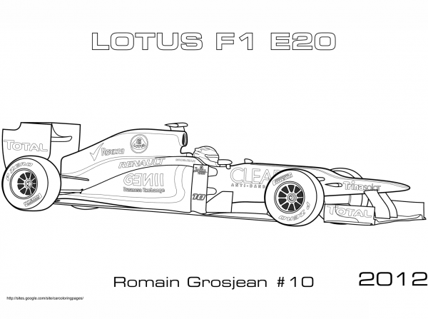 Lotus 2012 E20 Formula 1 Car coloring page image