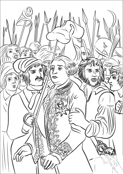 Louis XVI Threatened by the Mob coloring page image