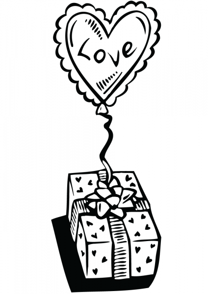 Love Balloon with Gift coloring page image