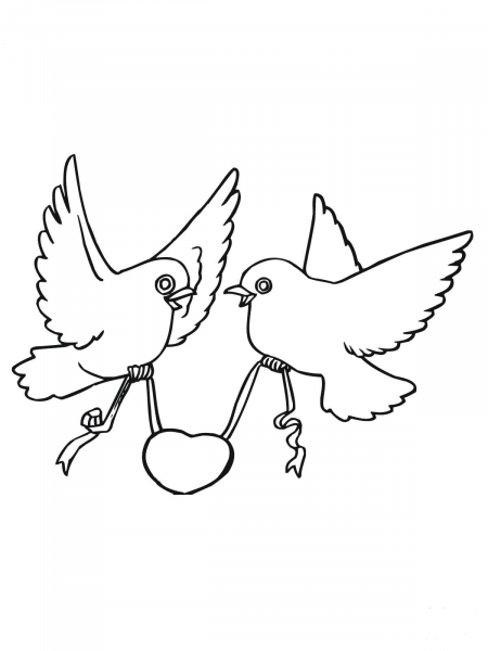Love Birds with Hearts coloring page image