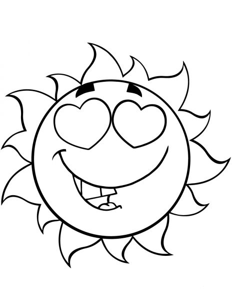 Love Sun Cartoon Mascot Character coloring page image