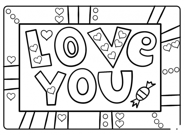 Love You – Encouraging Notes with Candies coloring page image