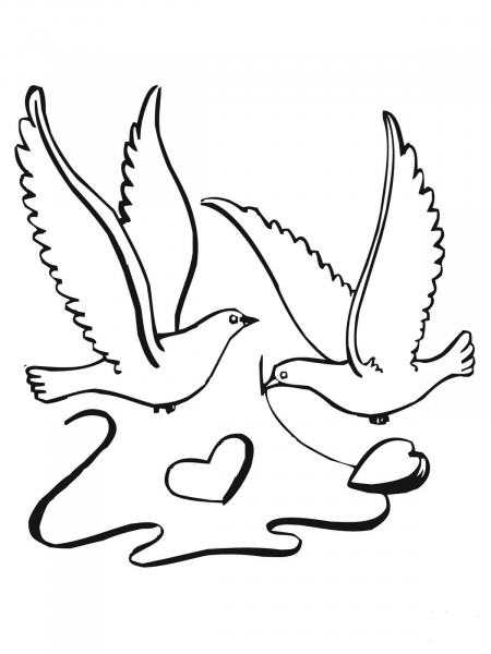 Lovebirds with Hearts coloring page image