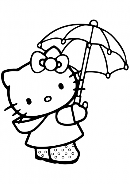 Lovely Hello Kitty Under the Umbrella coloring page image