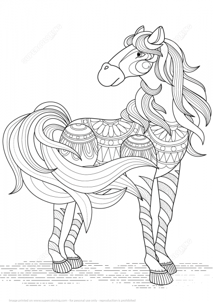 Lovely Horse Zentangle coloring page image