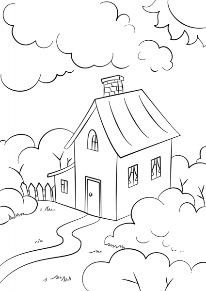 Lovely House with Garden coloring page image