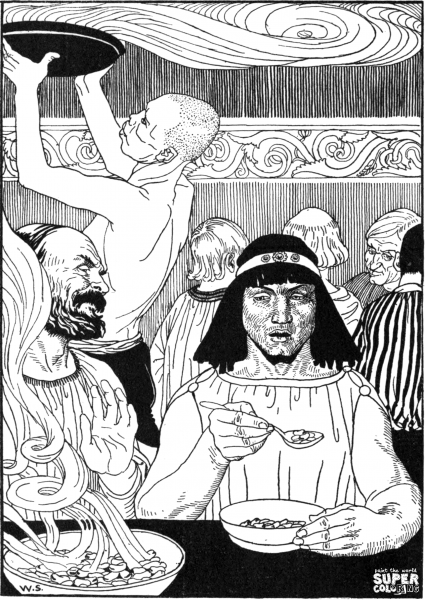 Lucians True History – The Banquet of Beans coloring page image