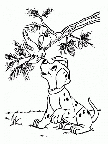 Lucky is Playing With Birds coloring page image