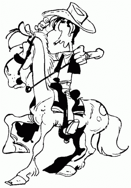 Lucky Luke is riding On The Horse coloring page image