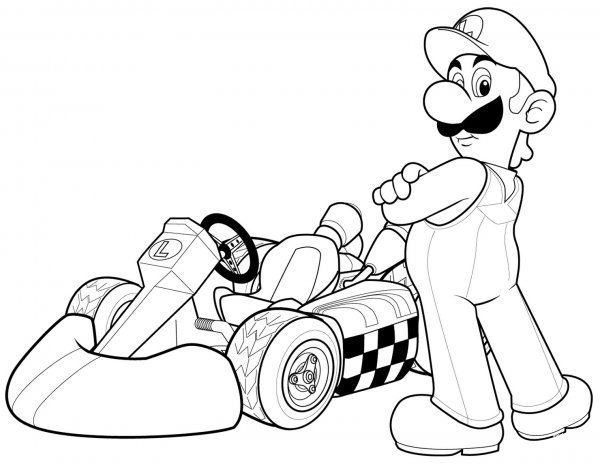 Luigi in Mario Kart Wii coloring page image