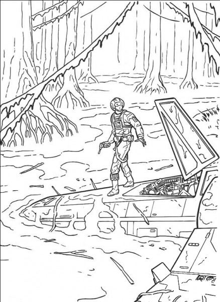 Luke Skywalker Dagobah landing coloring page image