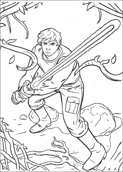 Luke Skywalker on Dagobah coloring page image