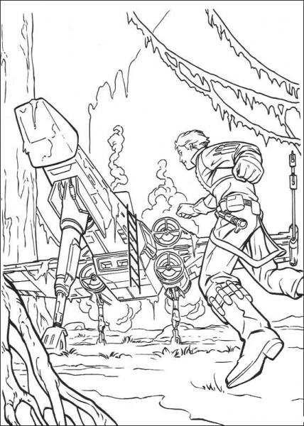 Luke Skywalker starfighter on Dagobah coloring page image
