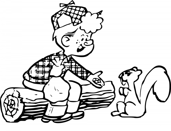 Lumberjack and Squirrel coloring page image