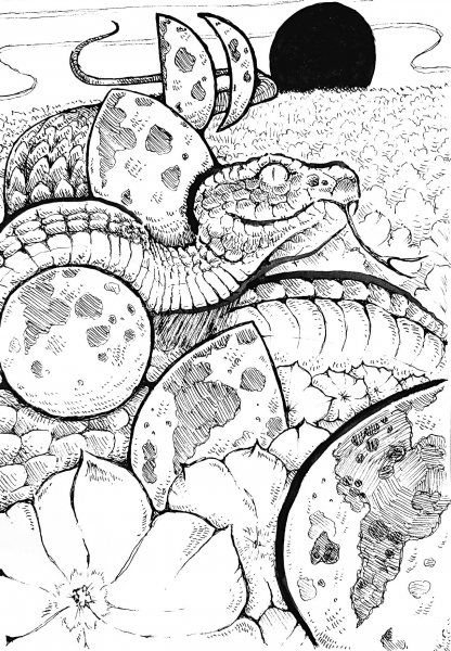 Lunar Lines and Snake coloring page image