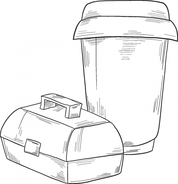 Lunch Box and Drink coloring page image