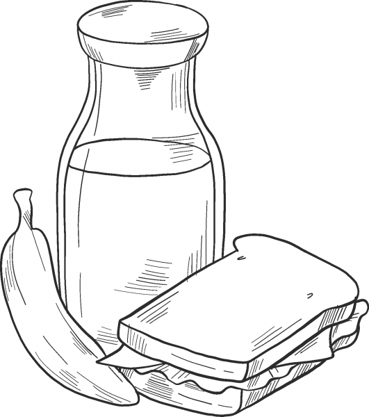 Lunch – Sandwich and Banana coloring page image