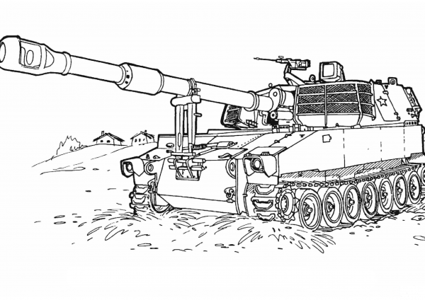 M-109 Howitzer Self-Propelled Gun coloring page image