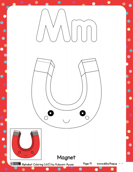 M is for Magnet  coloring page image
