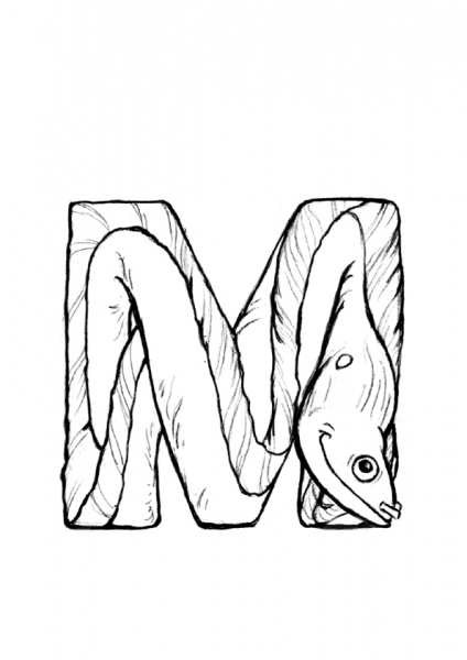 M is for Moray coloring page image