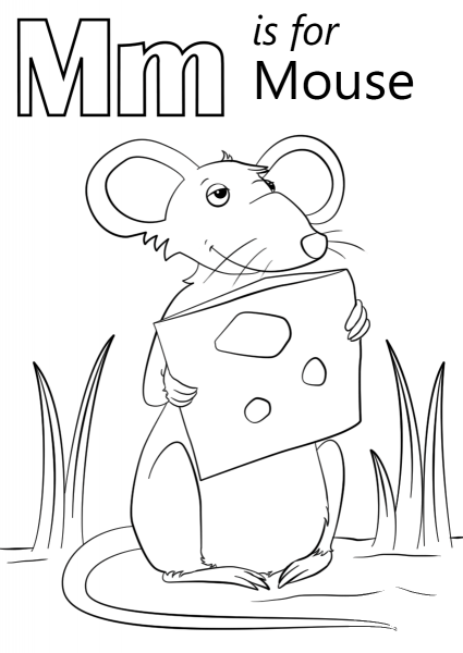 M is for Mouse coloring page image