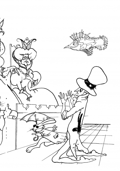 Mad Hatter and the Queen coloring page image
