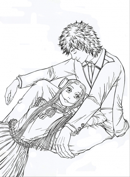 Madaraki Fran and Okita from Manga Series Franken Fran coloring page image