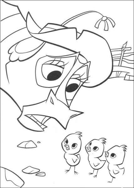 Maggie And Three Chicks  coloring page image