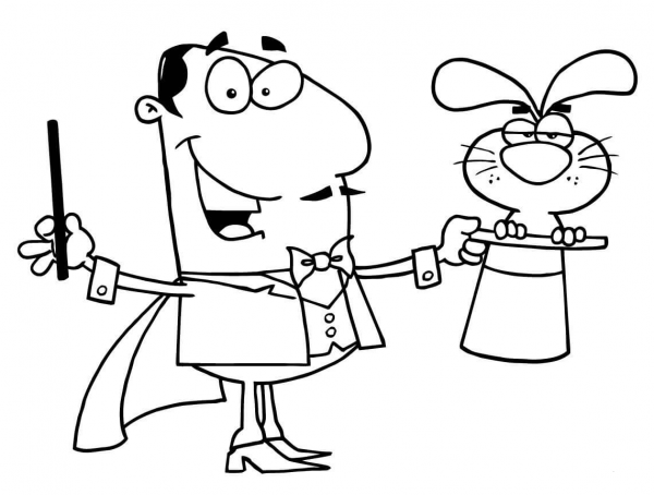 Magician with a Rabbit in His Hat coloring page image